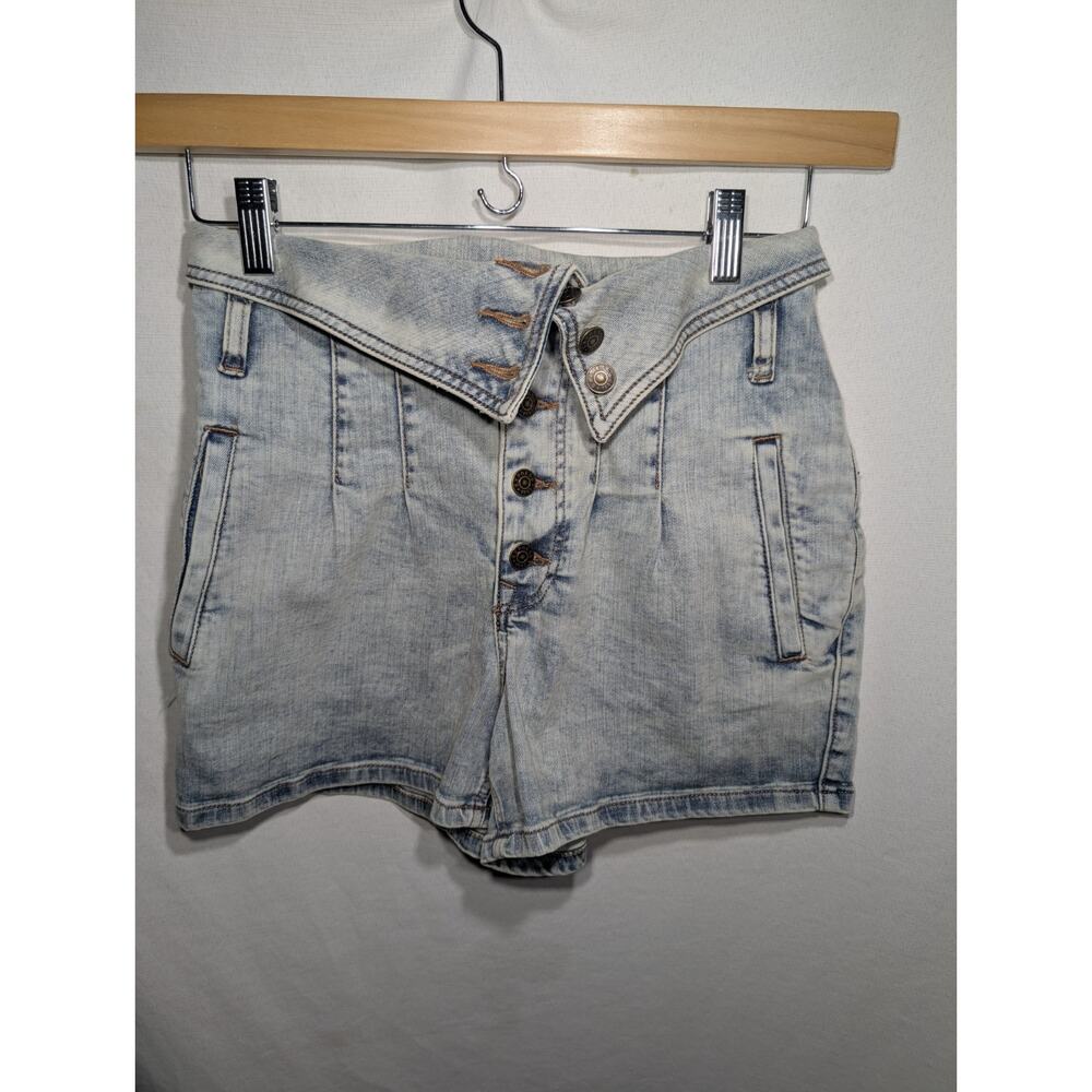 Express Womens Super High Rise Acid‎ Wash Shortie shorts Sz 4 retro foldover 90s